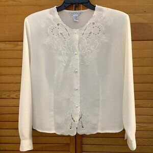 Dressy Button Blouse White Long Sleeve Sz 18 Ship 'n Shore